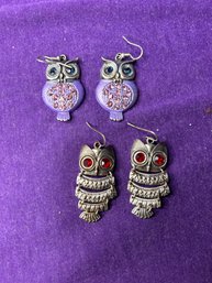 Two Pair Of Owl Earrings