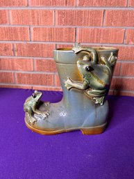 Ceramic Frog Boot Vase