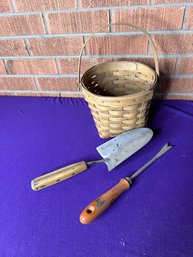 Longaberger Basket With Garden Tools