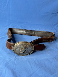 Bull Riding Buckle With Nocona Leather Belt