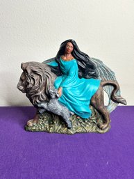 Vintage Native American Woman With Lion Ceramic