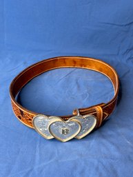 B Heart Silver Plate Buckle With Leather Bobby Belt