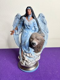 Ceramic Native American Girl With Bear