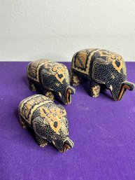 Three Wood Elephants