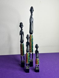 Wood Tribal Family Statues