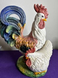 Ceramic Rooster And Chicken Statue