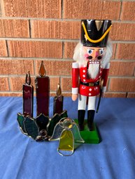 Two Stained Glass Pieces And Nutcracker