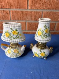 Two Small Flower Oil Lamps