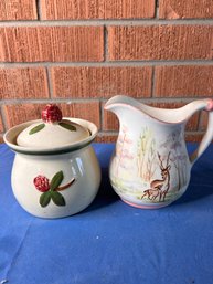 Small Pitcher And Jar With Lid