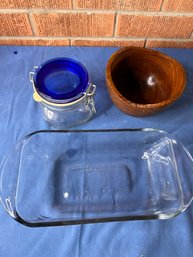 Fido Jar, Wood Bowl And Baking Dish