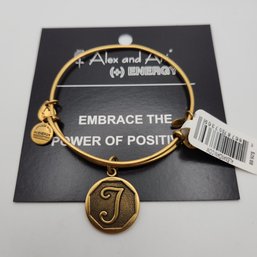 NWT Alex & Ani Initial 'T' Russian Gold Charm Bracelet