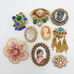 Asst Victorian & Jeweled Brooch Lot