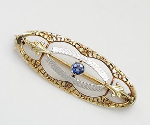 Antique 14k 2-tone Gold Sapphire Brooch Pin