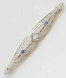 14k Two Tone Gold Antique Diamond & Sapphire Brooch Pin