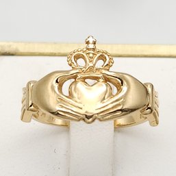 14k Yellow Gold Solid Irish Claddagh Ring Sz 7