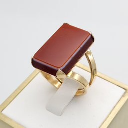 14k Gold Carnelian Statement Ring Sz 7 - 8.7g