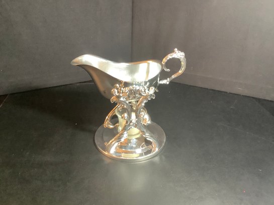 New FB Rogers Silver Plate Gravy Boat On Stand With Candle Heater