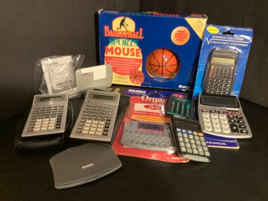 Assortment Of Calculators, Mouse, Organizer