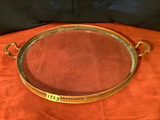 Vintage Copper And Glass Serving Tray