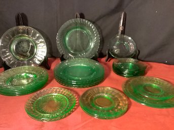 24 Green Luncheon Plates, Salad /Dessert Plates & Saucers