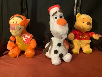 Ty With Tags-Tiger, Olaf & Winnie The Pooh