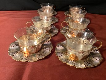 WMF-Ikora Glass Cup, Pierced Holder & Saucer From Germany