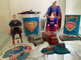 Vintage Superman Collection Including Belt Buckle, Cars, Figurines & More