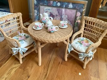 Wicker Table,chairs And Tea Set