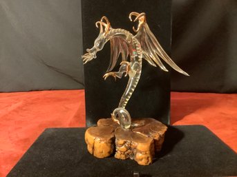 Dragon With Gold  Enhanced Claws Etc. On Wood Base