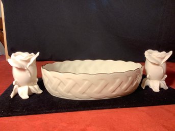 Lenox Serving Dish & Rosebud Candle Holders