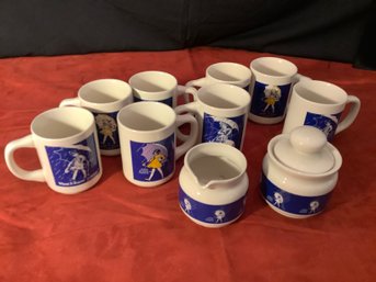 Vintage Collectible Morton Salt Mugs W/Matching Sugar & Creamer