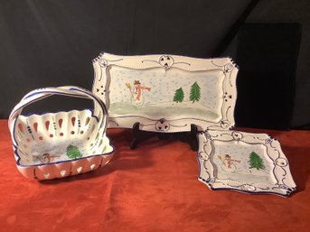 Hand Painted Snowman Serving Set