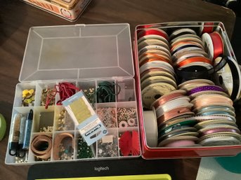 Assorted Fabric Ribbons & Leather & Bead Craftware