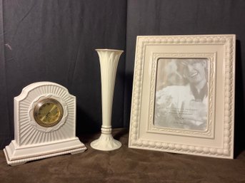 Lenox Timely Traditions Clock, Lenox Portrait Vase,& Bud Vase