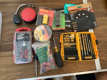 Box Of Tools Drill Bits,Sanding Pads, Screw Drivers, Hole Saw & More