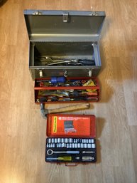 Medal Tool Box With A Metric & Inch Socket Set.,Hammers, Wrenches, Screw Drivers & More