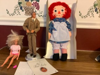 Barbie Doll, Ken Doll W/stand, Raggedy Ann