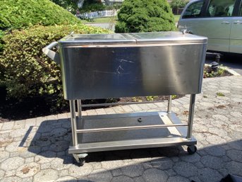 Stainless Backyard Rolling Cooler With Marble Prep Board