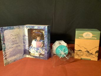 New  In Box Artist Nelda Pieper Petite Porcelain Doll & New Hallmark Item