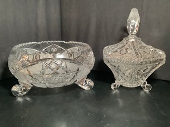 Cut Chrystal Serving  Bowl &  Lidded Candy Dish