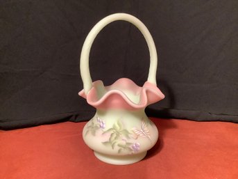 Fenton Signed  Butterfly Glass Basket