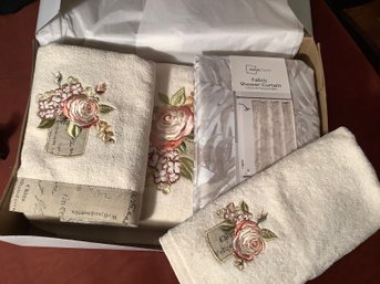 New Towel Set W/ Tags & New Cloth Shower Curtain