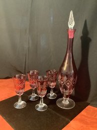 Etched Wine Decanter & Glasses