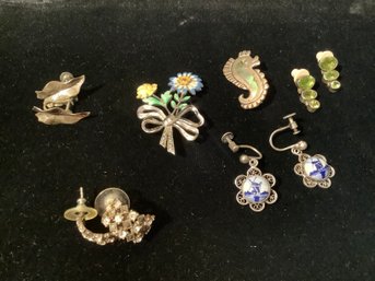 Earrings & Pins Marked Either 925 Or Sterling