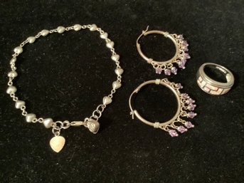 Sterling Silver Ring, Earrings & Ankle Bracelet