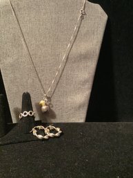 Sterling Chain & Pendant, Earrings & Ring Group