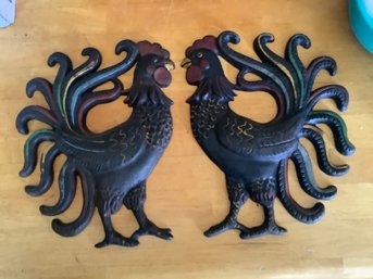 Cast Iron Roosters-Pair
