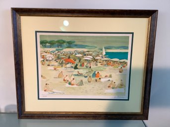 Signed Water Color Print Beach Scene Limited Edition 58/120