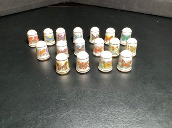 17 Collectible Franklin Mint Porcelain Butterfly Thimbles