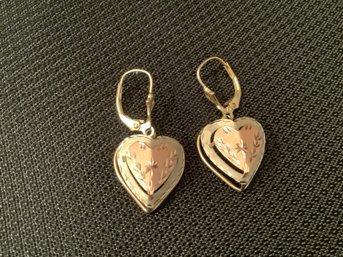 New-14 Kt Gold  Heart Tri Color Earrings